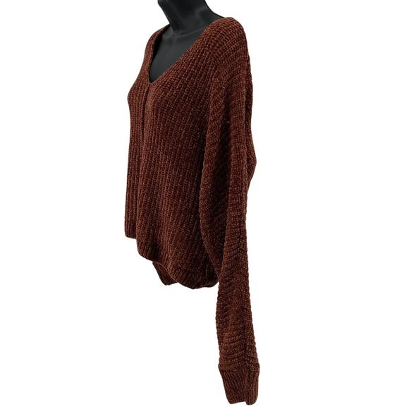 Pink Rose Sweater Womens M Rust Crushed Velvet Ribbed Knit Pullover Long Sleeves - Picture 4 of 7